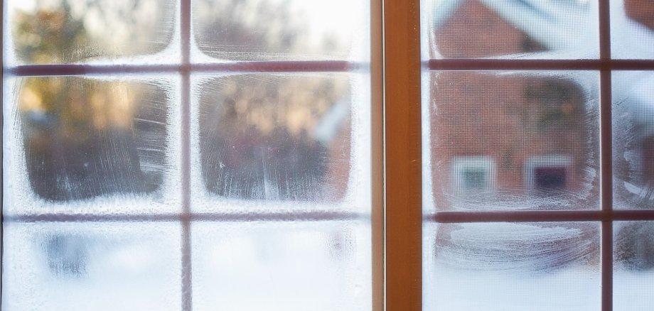 Misted-up window in winter.