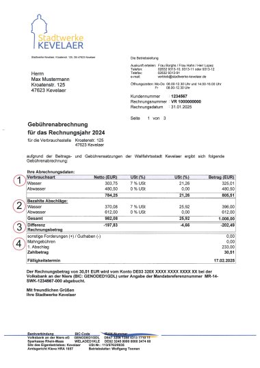 Eén pagina met factuurgegevens